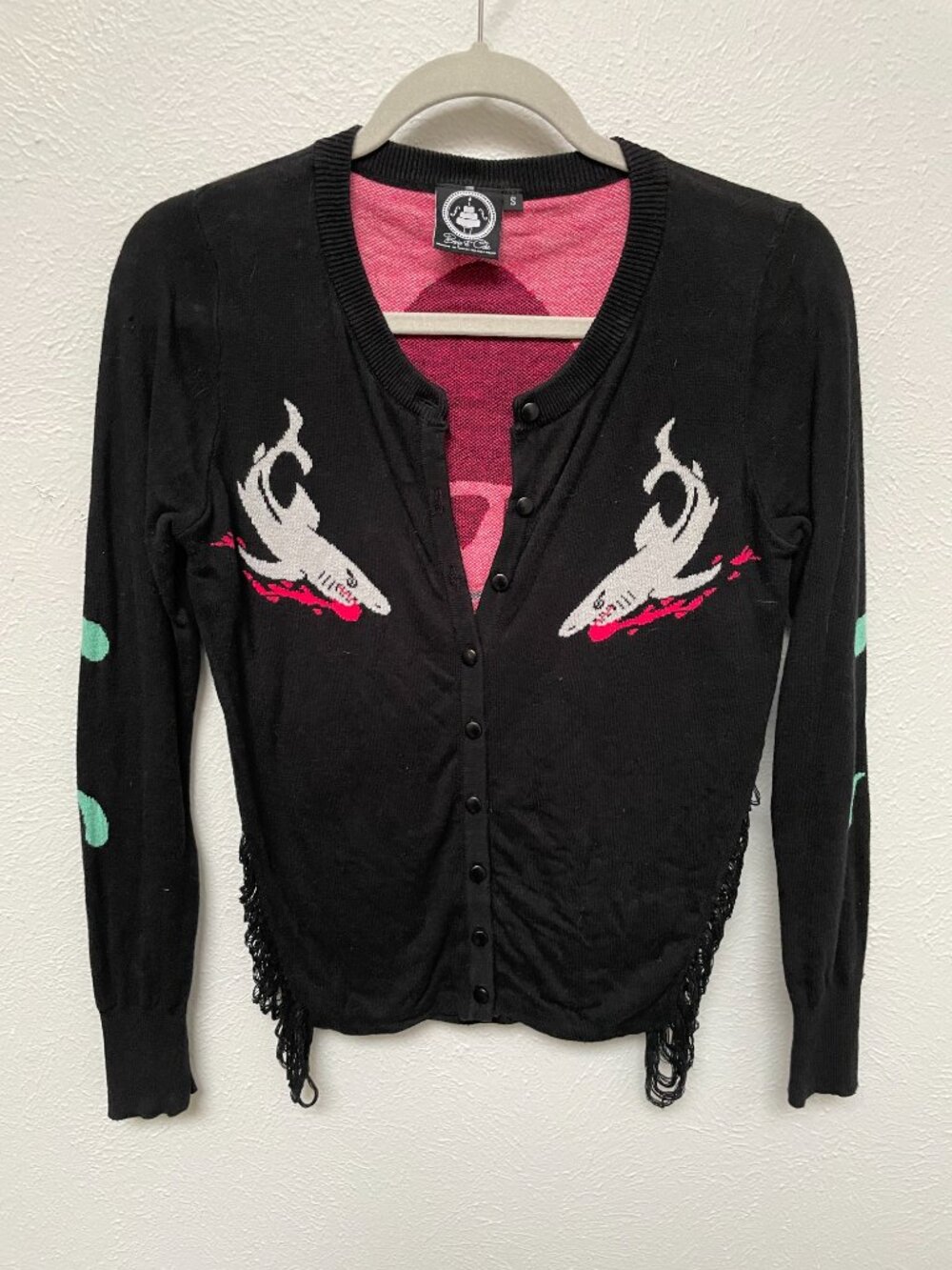 Like New Too Fast "Jaws" Shark Tattoo Side Slashed Cardigan S